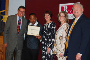 Joshua Shoulton of Commack (second from left) is congratulated by (from left) Western Suffolk BOCES Board of Education President Peter Wunsch, Special Education Executive Director Teresa Strum, teacher Jeanine Lagrasta and WSBOCES Chief Operating Officer Michael Flynn at May 9 Student Recognition ceremonies.